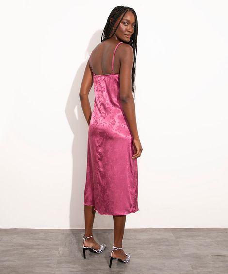 vestido midi de cetim mindset rosa