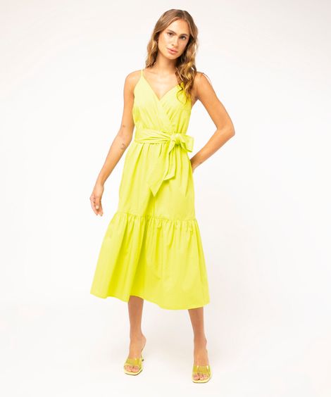 vestido midi babados alças finas verde verde