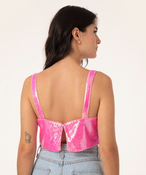 Top cropped de paetês pink