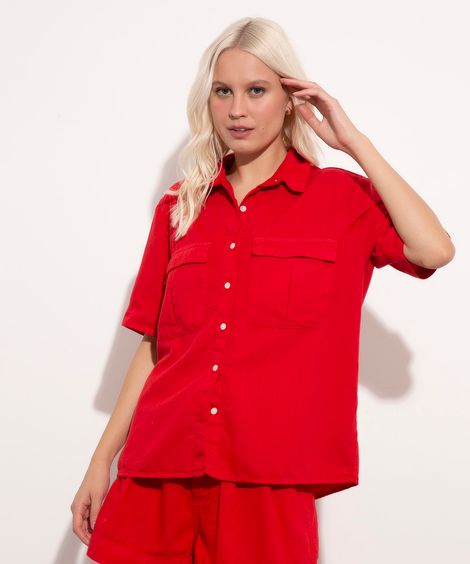 camisa oversized com bolsos manga curta mindset vermelha