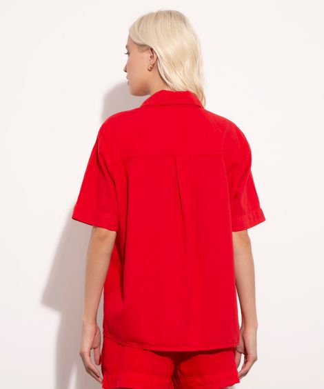 camisa oversized com bolsos manga curta mindset vermelha