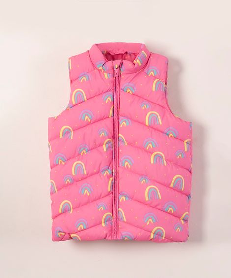 colete puffer de nylon infantil arco-íris rosa