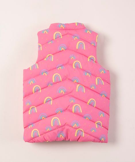 colete puffer de nylon infantil arco-íris rosa