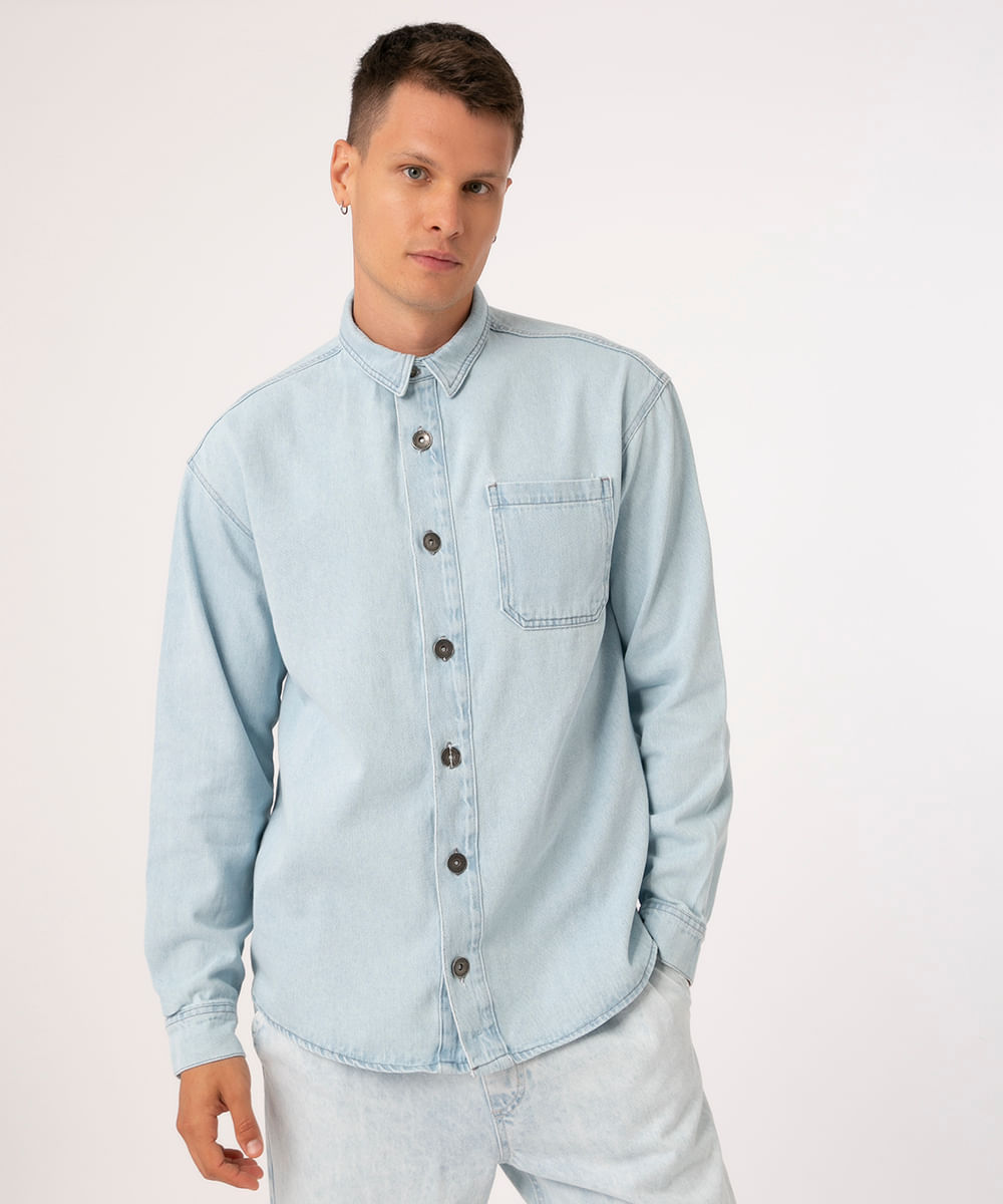 Camisa jeans sale masculina c&a