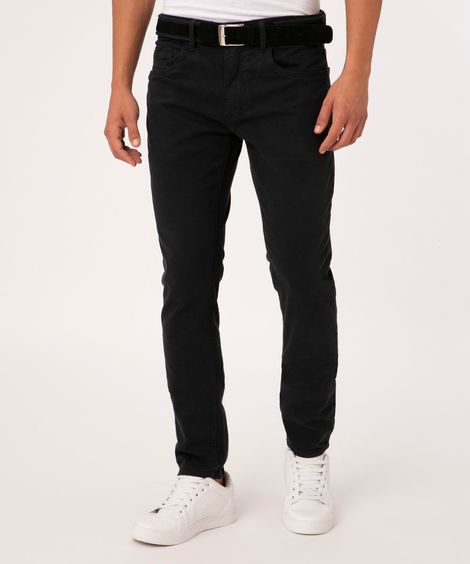 calça de sarja slim com cinto preta