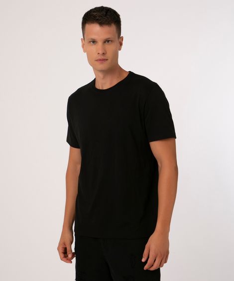 camiseta manga curta gola careca preto