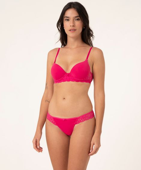 calcinha fio dental com renda rosa