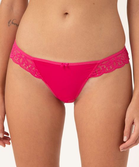 calcinha fio dental com renda rosa
