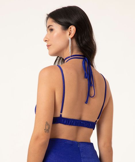 top cropped decote v alças finas azul