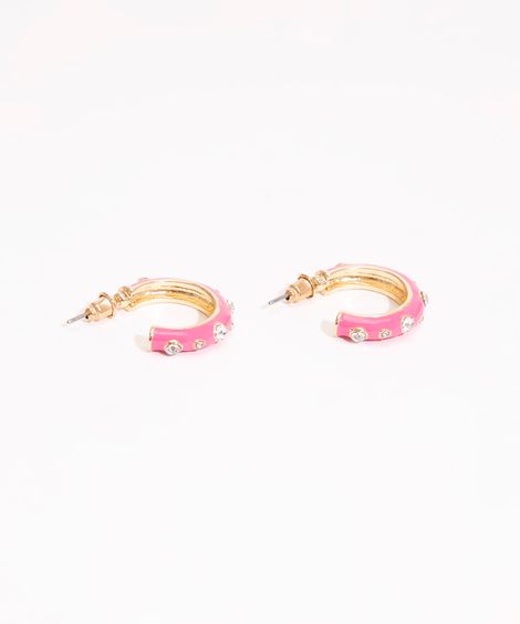 brinco argola resina e strass  dourado