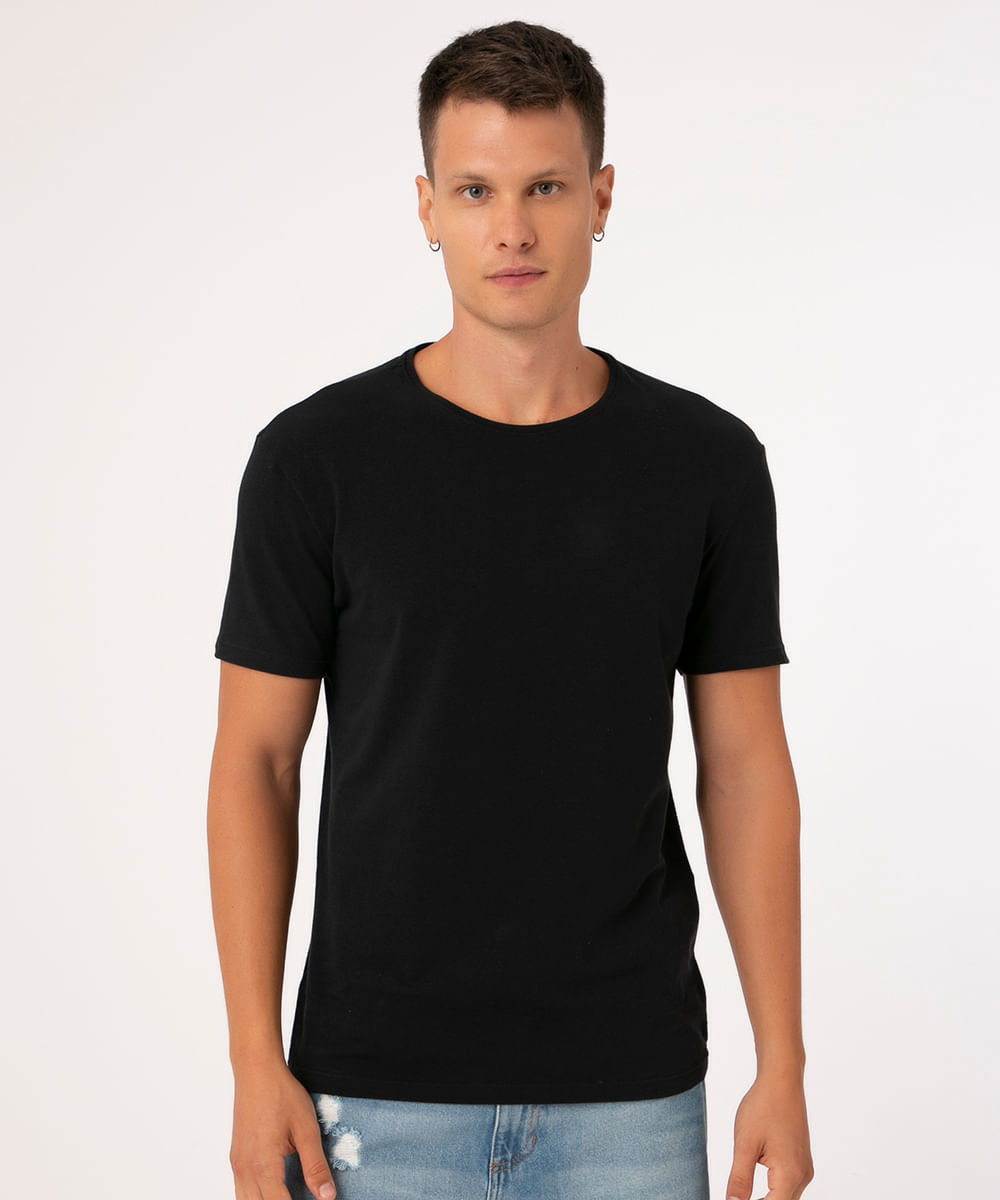 camiseta de algodão básica slim preta