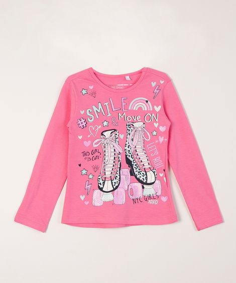 blusa de algodão patins com glitter pink