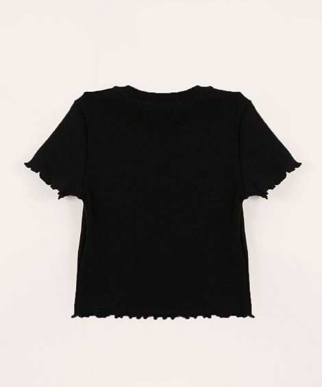 blusa juvenil manga curta bordado borboleta preto