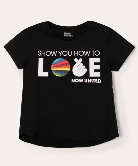 camiseta infantil manga curta now united  preto