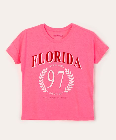 camiseta juvenil manga curta florida rosa neon