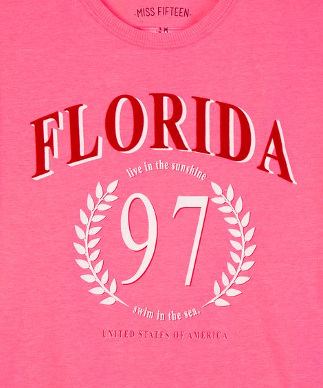 camiseta juvenil manga curta florida rosa neon