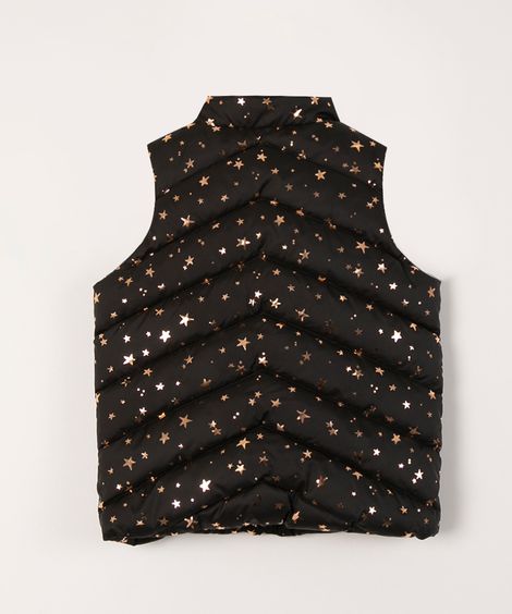 colete infantil puffer estrelas preto