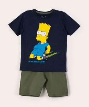 conjunto infantil manga curta + bermuda bart simpsons azul marinho