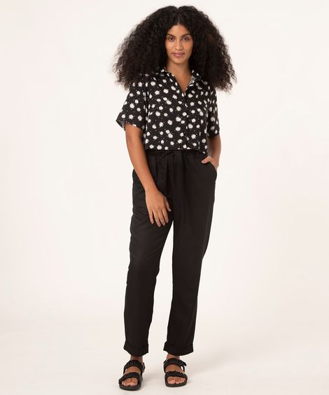 Calça Feminina Clochard Cintura Alta com Faixa para Amarrar Preto