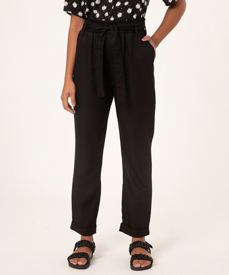 Calça Feminina Clochard Cintura Alta com Faixa para Amarrar Preto