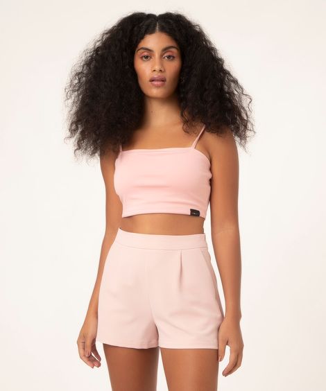 Short Feminino Cintura Alta Alfaiatado com Bolsos Rosê