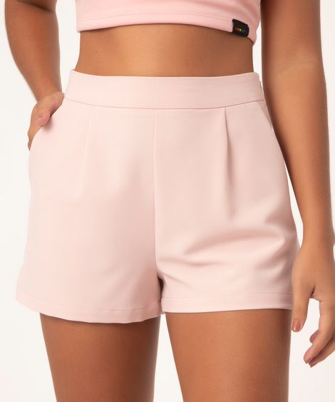 Short Feminino Cintura Alta Alfaiatado com Bolsos Rosê