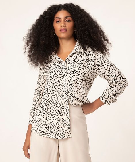 camisa de viscose animal print bege claro