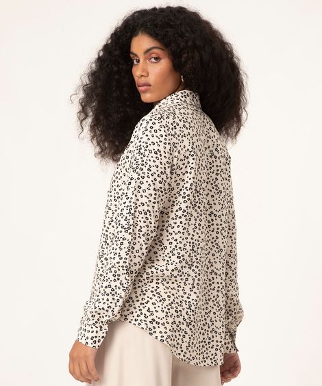 camisa de viscose animal print bege claro