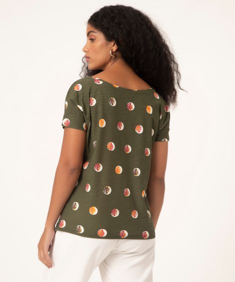 camiseta de algodão flamê folhagens verde militar