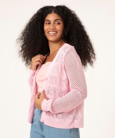 cardigan de crochê rosa