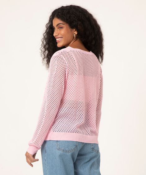 cardigan de crochê rosa