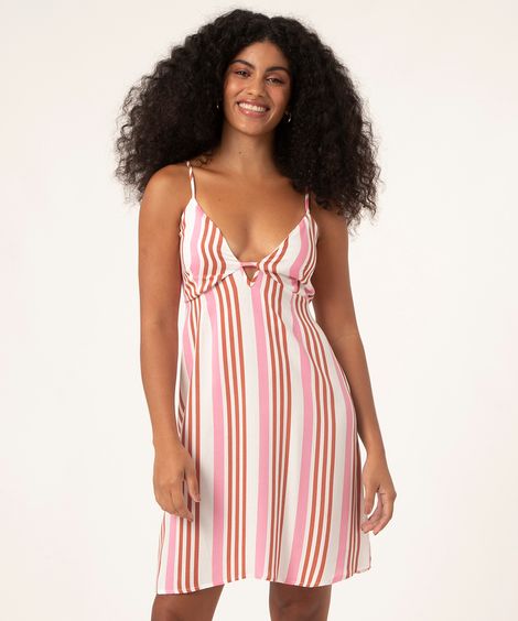 vestido de viscose listrado off white