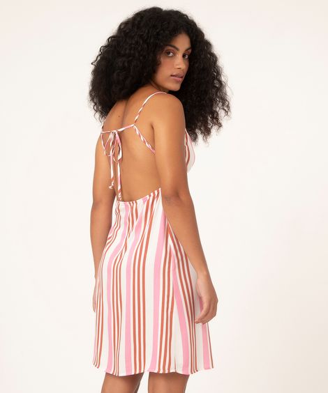 vestido de viscose listrado off white
