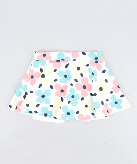 Short Saia Infantil Estampado Floral com Laço Off White