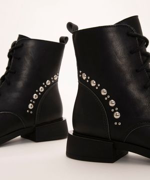 Bota Coturno Feminina Oneself Tachas Preta