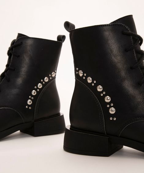 Bota Coturno Feminina Oneself Tachas Preta