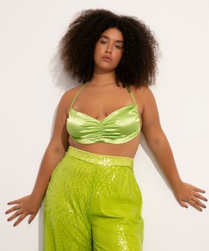 top plus size de cetim mindset verde