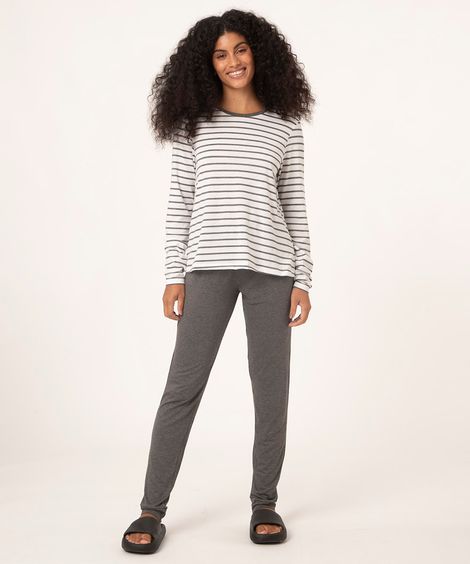 pijama blusa listrada + calça off white