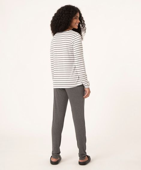 pijama blusa listrada + calça off white