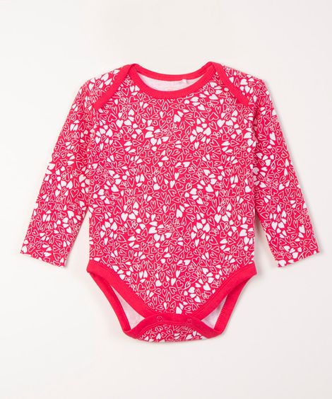 body infantil manga longa corações rosa