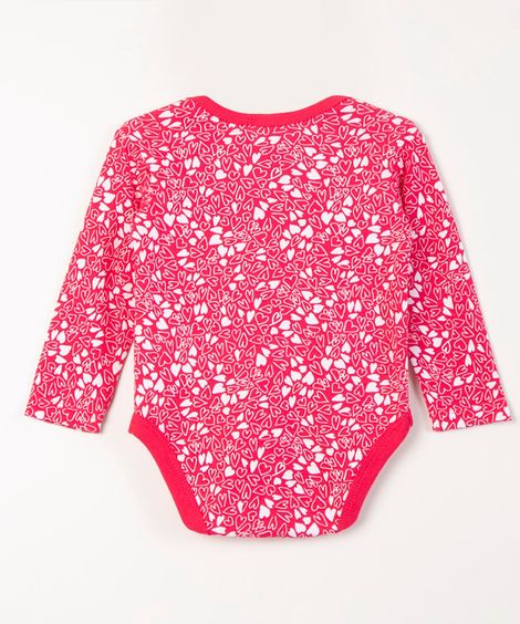 body infantil manga longa corações rosa