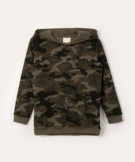 blusão juvenil de moletom com capuz camuflado verde