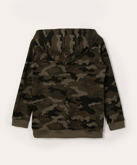 blusão juvenil de moletom com capuz camuflado verde