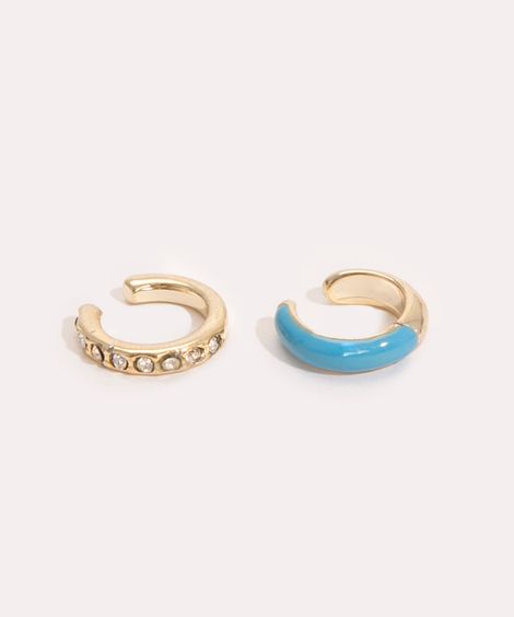 kit de 2 piercings com strass e resina dourados