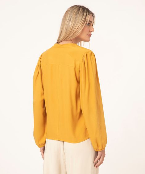 camisa de viscose manga bufante mostarda