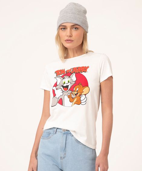 camiseta de algodão tom e jerry off white