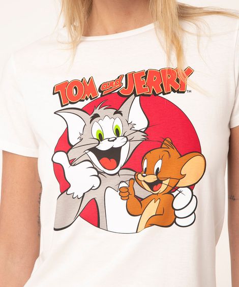 camiseta de algodão tom e jerry off white