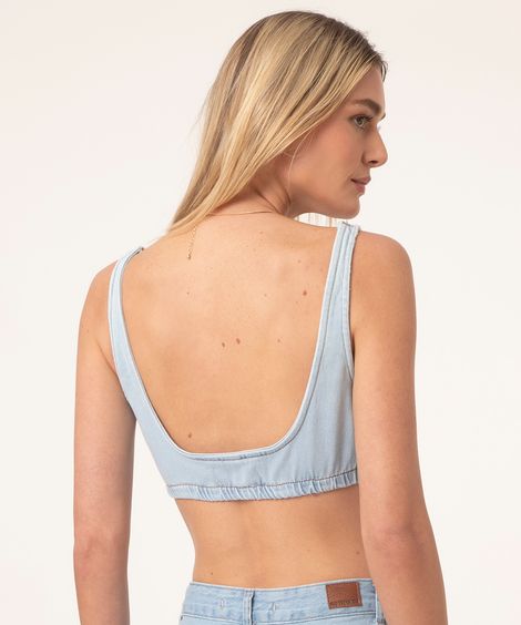 top cropped jeans alça média azul claro