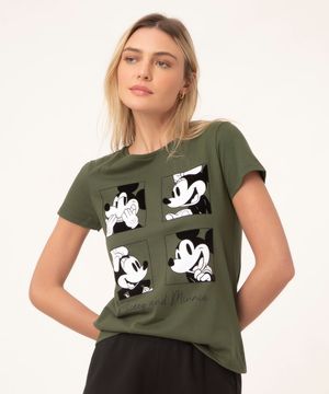 camiseta de algodão mickey e minnie verde militar