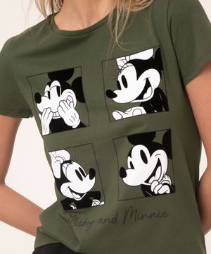 camiseta de algodão mickey e minnie verde militar